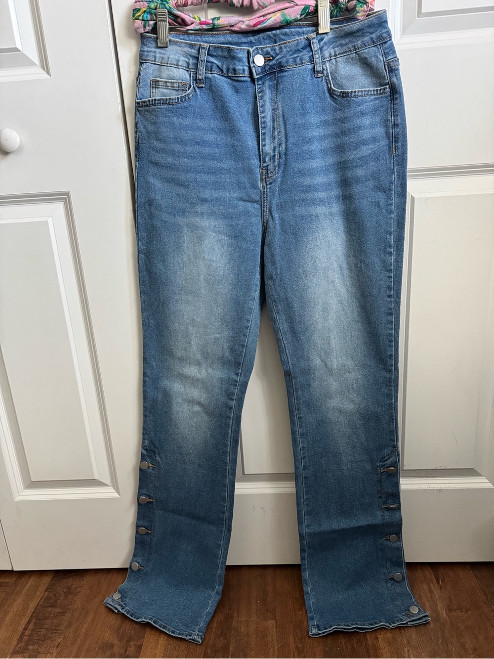 SHEIN Light Blue Flare Jeans with Button-Side Detail NWOT